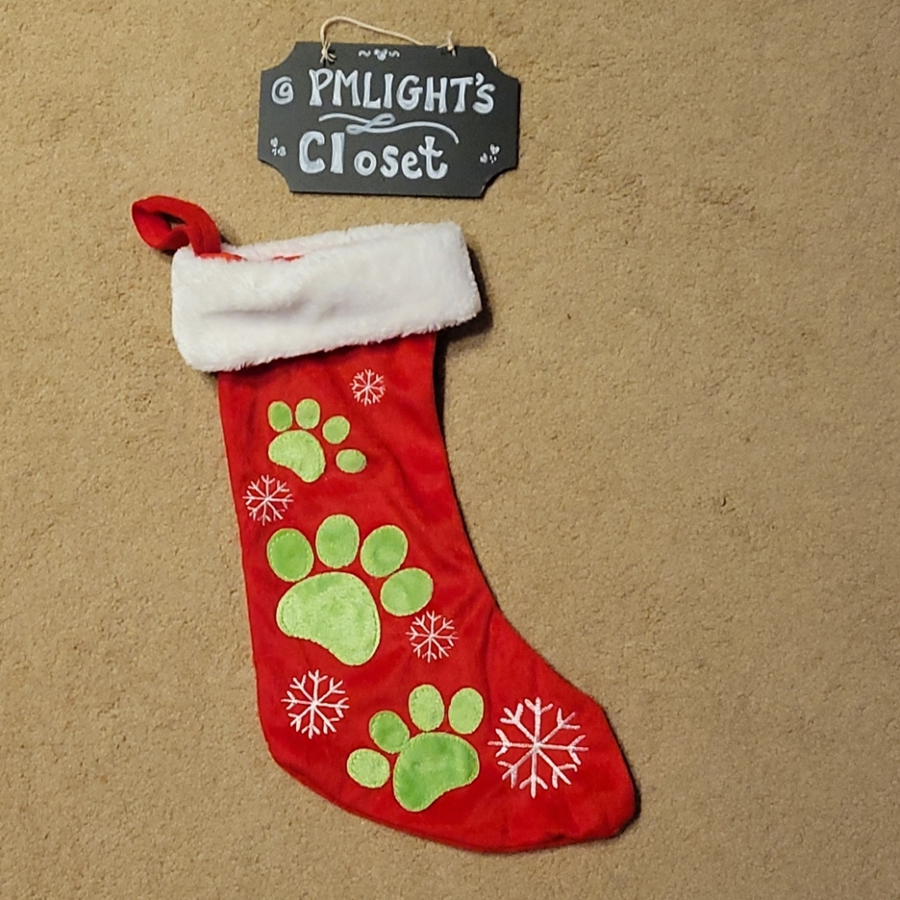 Christmas Pet Stocking Paw Prints and Snowflakes